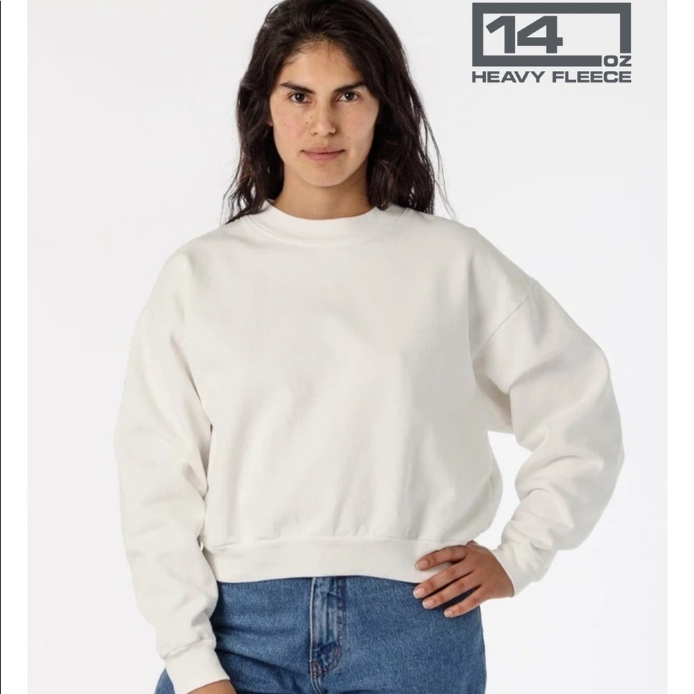 NWOT Los Angeles Apparel off-white Heavy Fleece Cropped Mock Neck Pullover